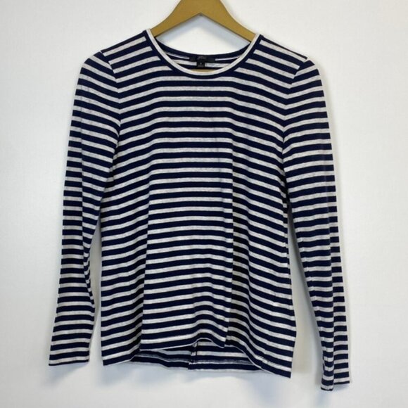 J. Crew Navy and White Striped Open Back Long Sleeve Top - Picture 1 of 10